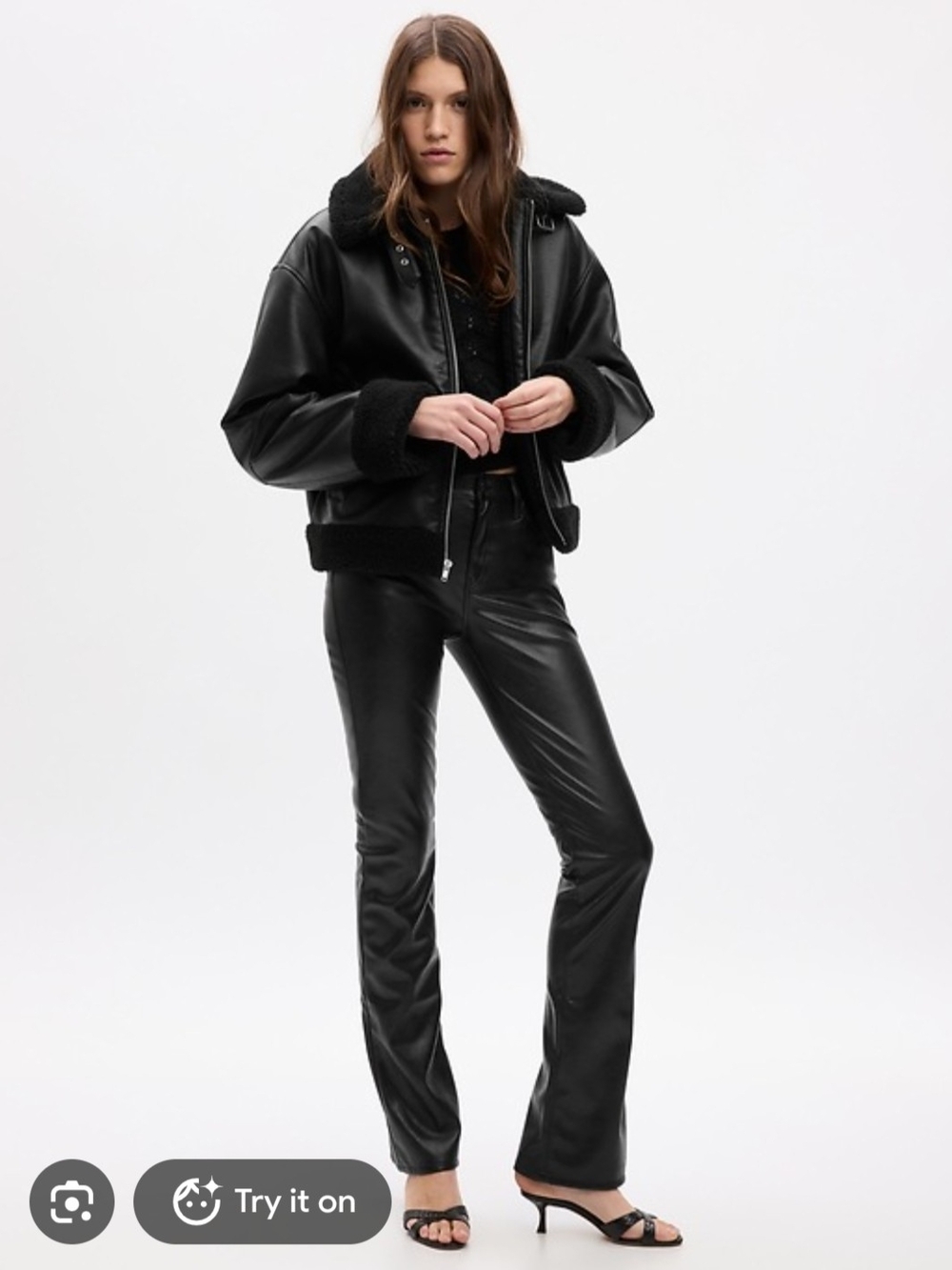GAP Mid Rise Baby Boot Cut Black Faux Leather Pants